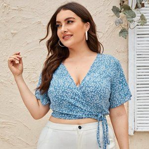 SHEIN Plus Wrap Tie Side Ditsy Floral Blouse Size 3x